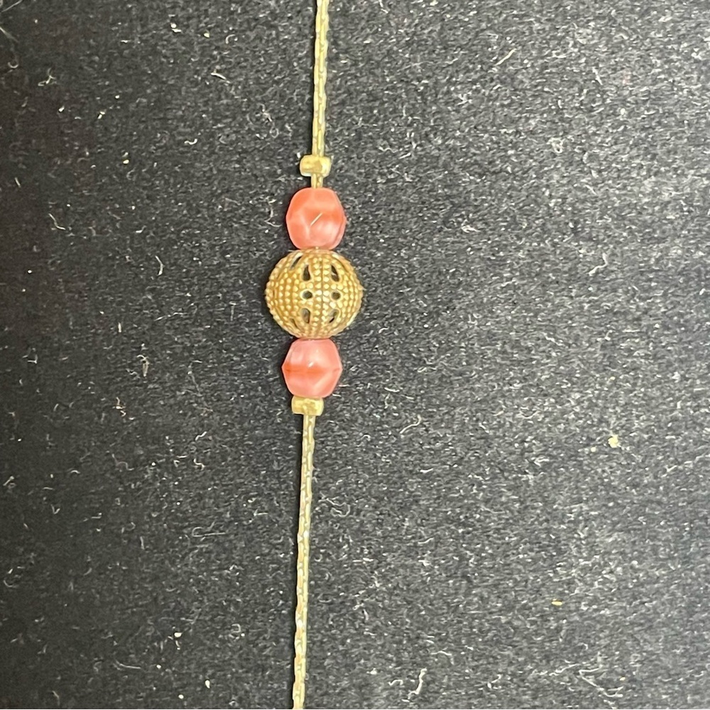 Vintage Boho Green,Red, Pink and Brass Ball Beaded 19” Drop Long Necklace - Picture 4 of 7